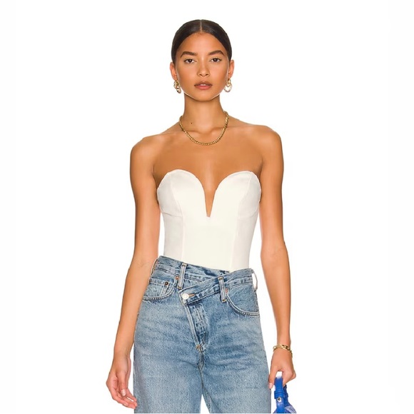 Superdown Gianna Sweetheart Bodysuit in White Size S - Picture 2 of 5